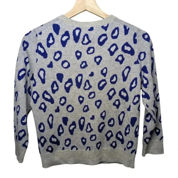 Banana Republic Womens Grey Blue Leopard Print Cardigan Sweater Wool Knit Sz S/P - Picture 7 of 14